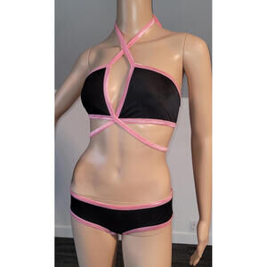 Woman Small Pink & Black  Bikini Top  Booty Bottoms  SL4080-1